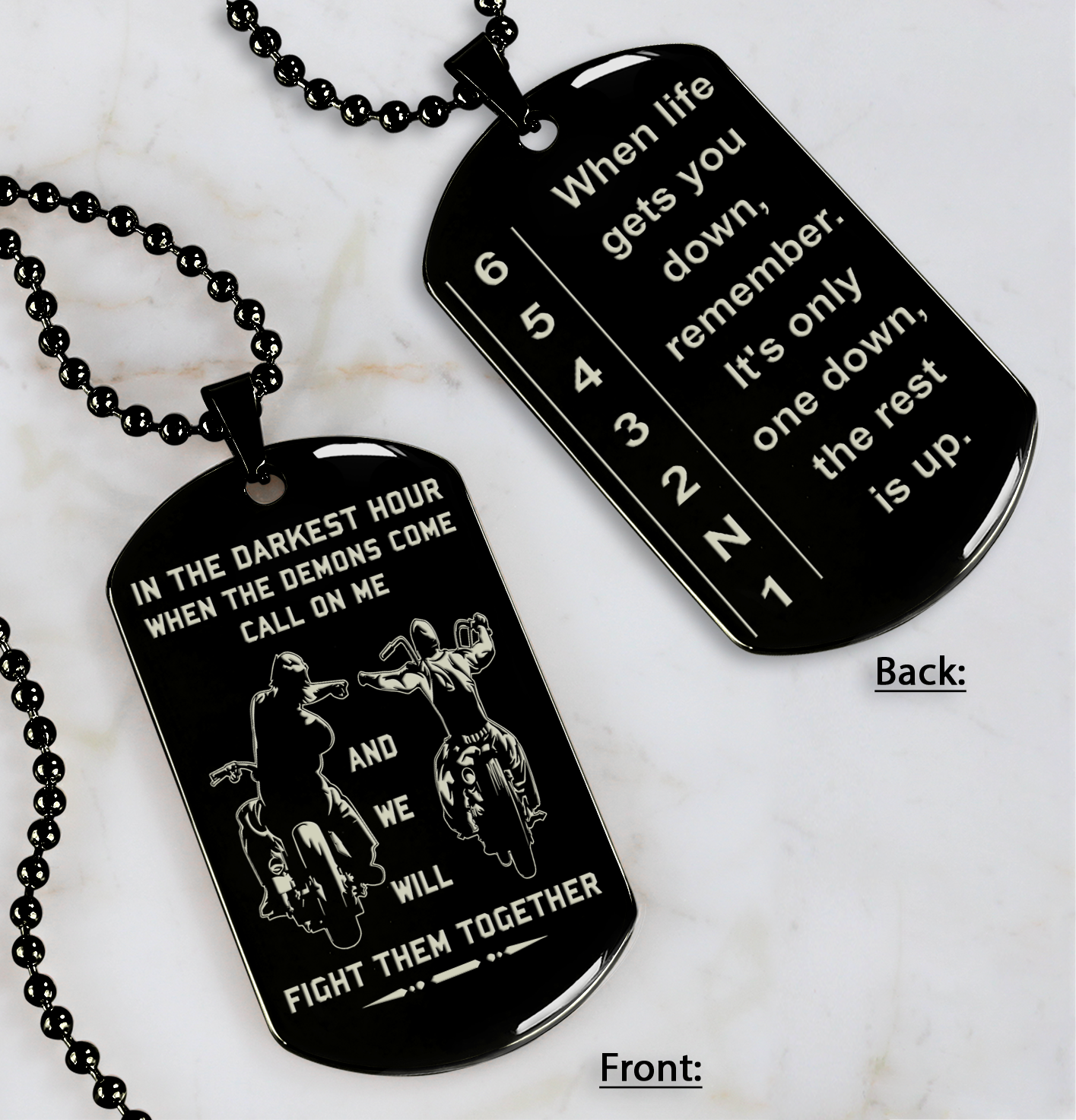 biker double sided dog tag call on me - when life gets you down