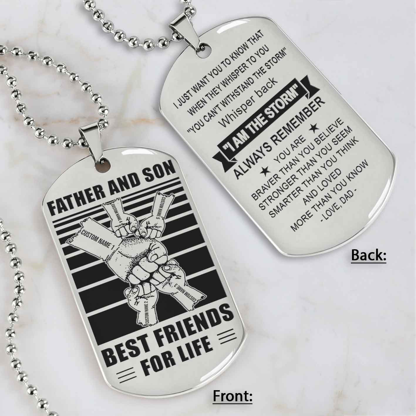 family fist bump team 5 personalized double sided dog tag father  and son best friends for life - message on the back side
