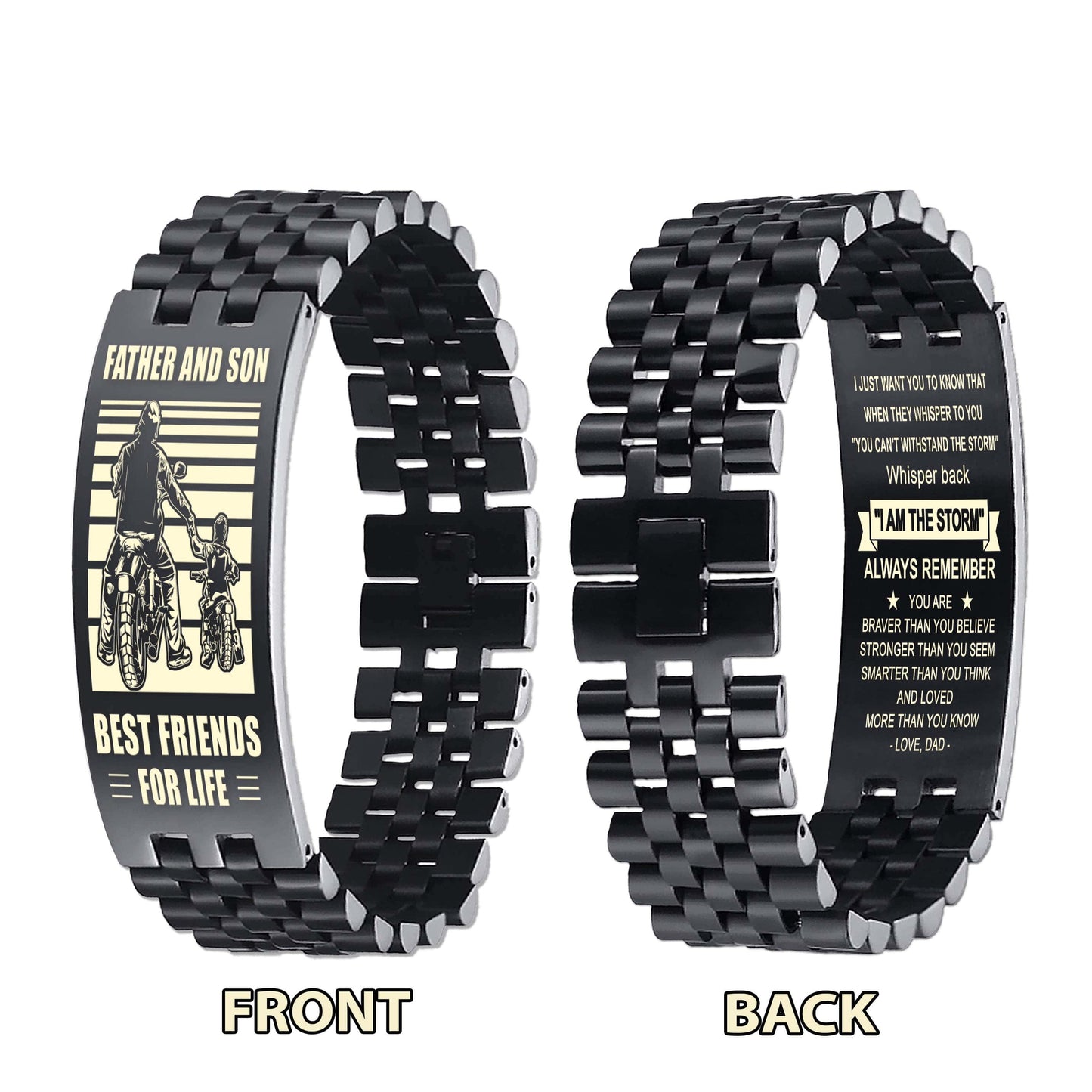 nvl biker personalized double sided bracelet father and son best friends for life - message on the back side