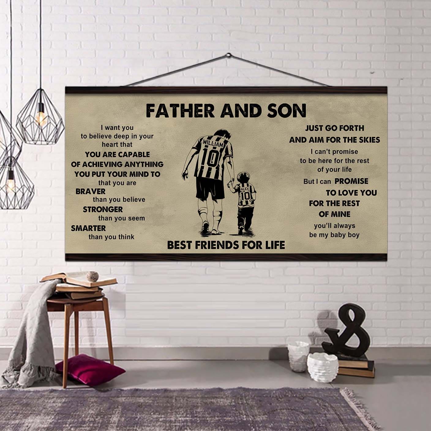 sport - family father and son best friends for life - that you are braver than you believe poster canvas gift for son from father