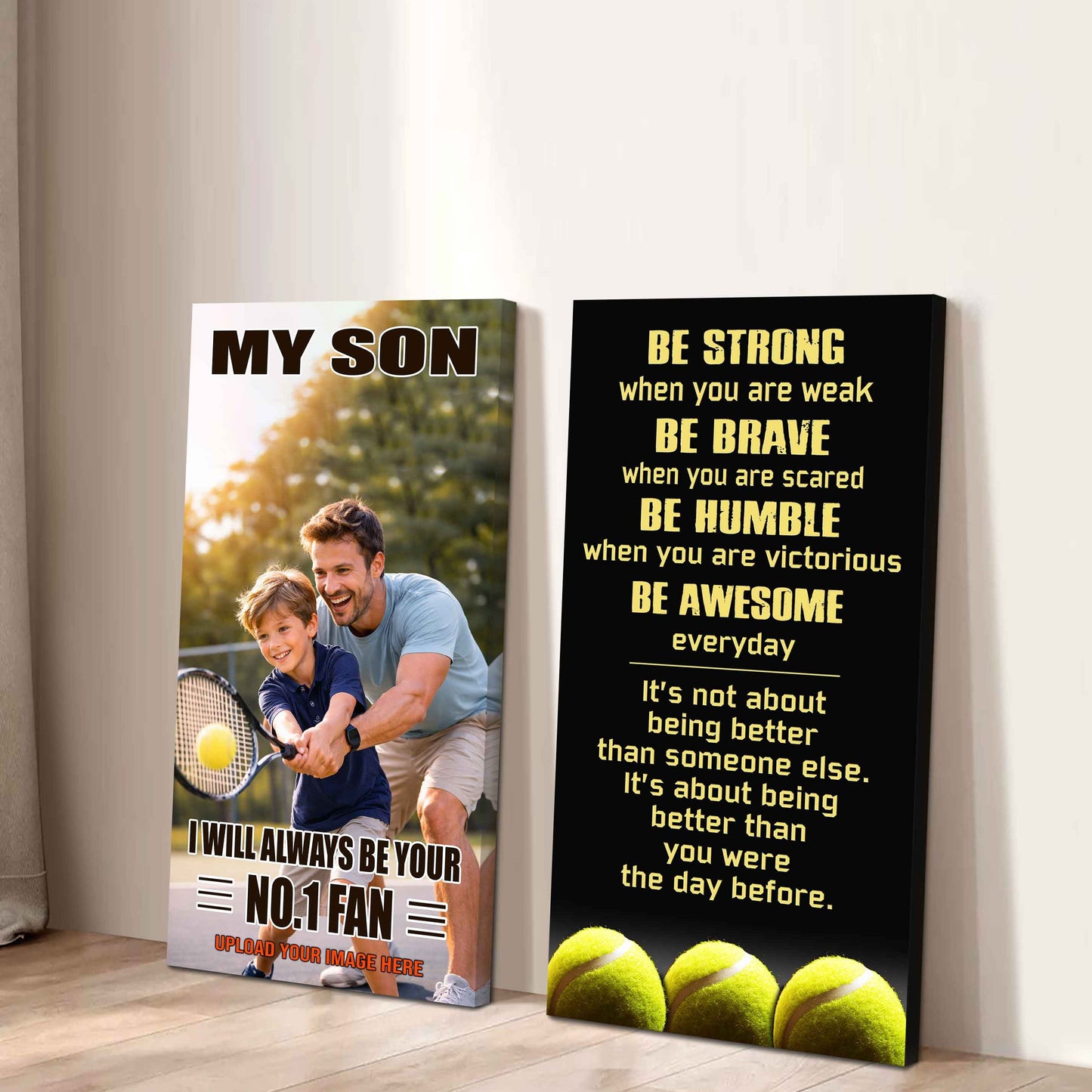 Baseball- My Son Be Strong When You Are Weak Be Awesome Everyday Set 2 Canvas Wall Art From Dad To Son