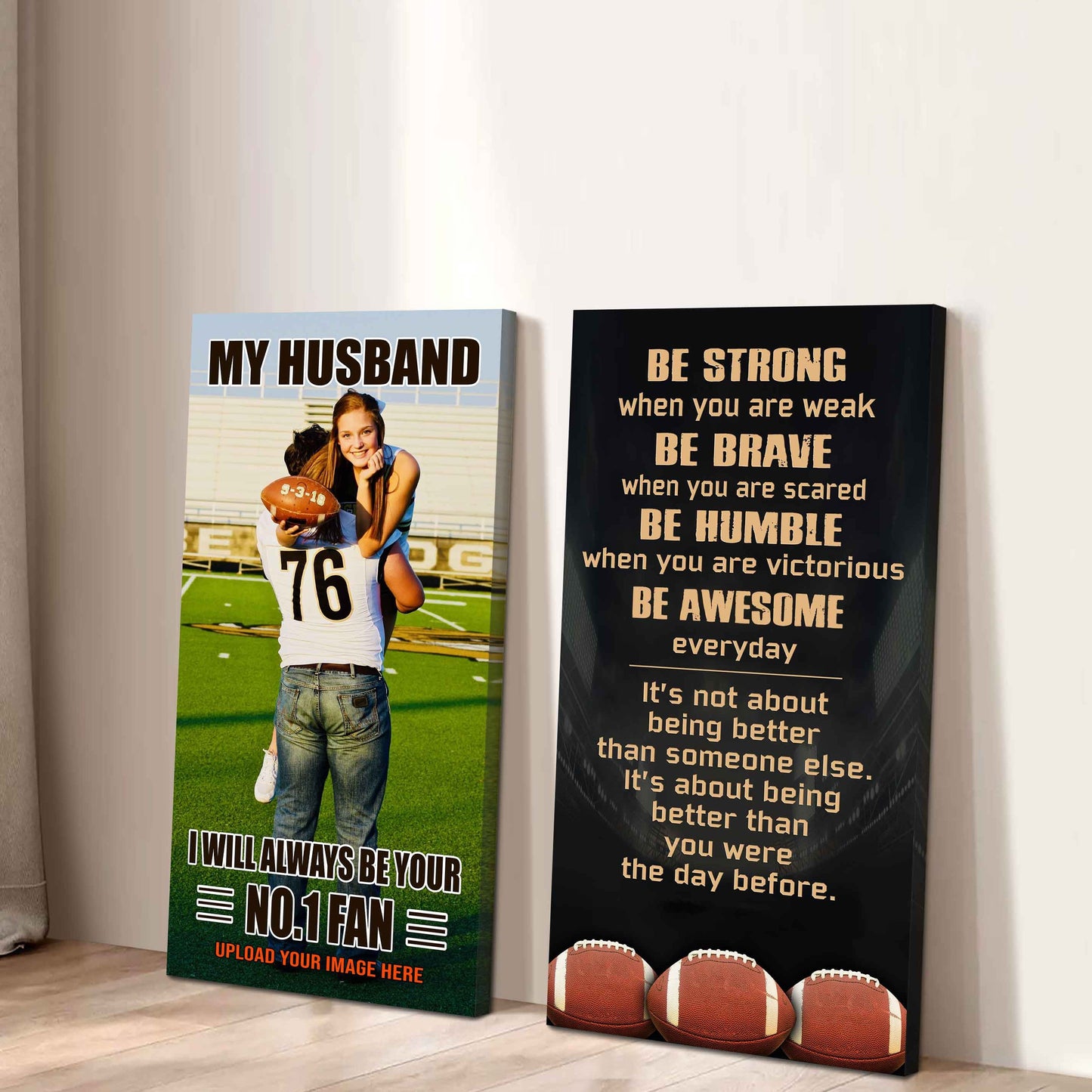 Baseball- Couple To My Husband Be Strong When You Are Weak Be Awesome Everyday Set 2 Canvas Wall Art