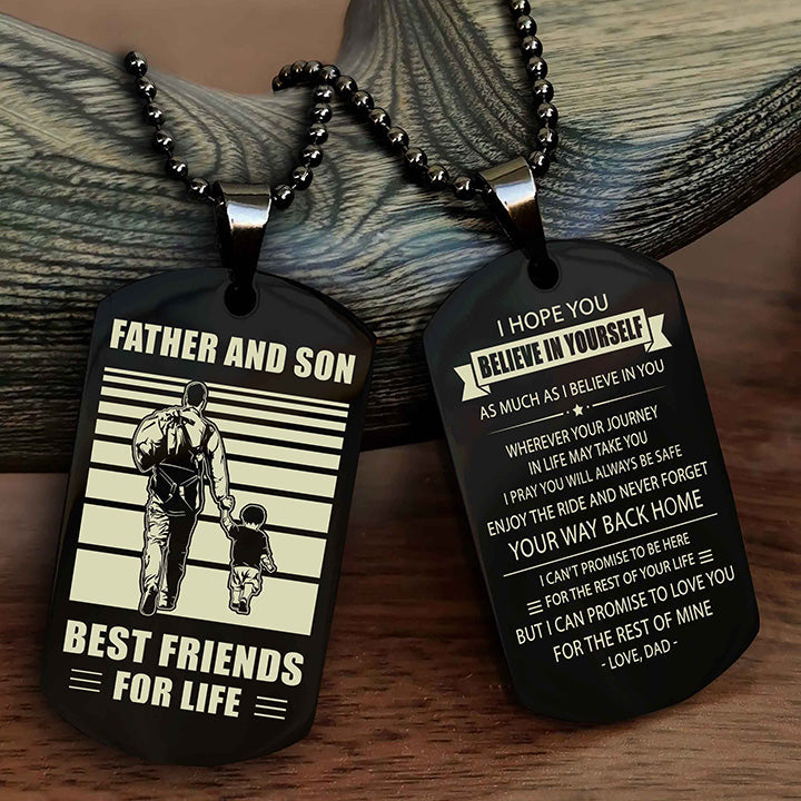 cowboy personalized double sided dog tag to my son i love you - enjoy the ride and never forget your way back home from
