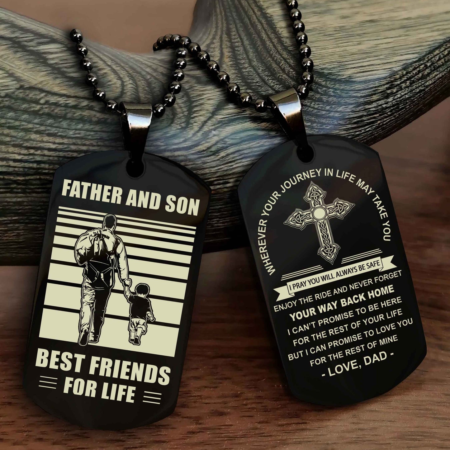 drb cross double sided dog tag father and son best friend for life - gift for son never forget your way back home
