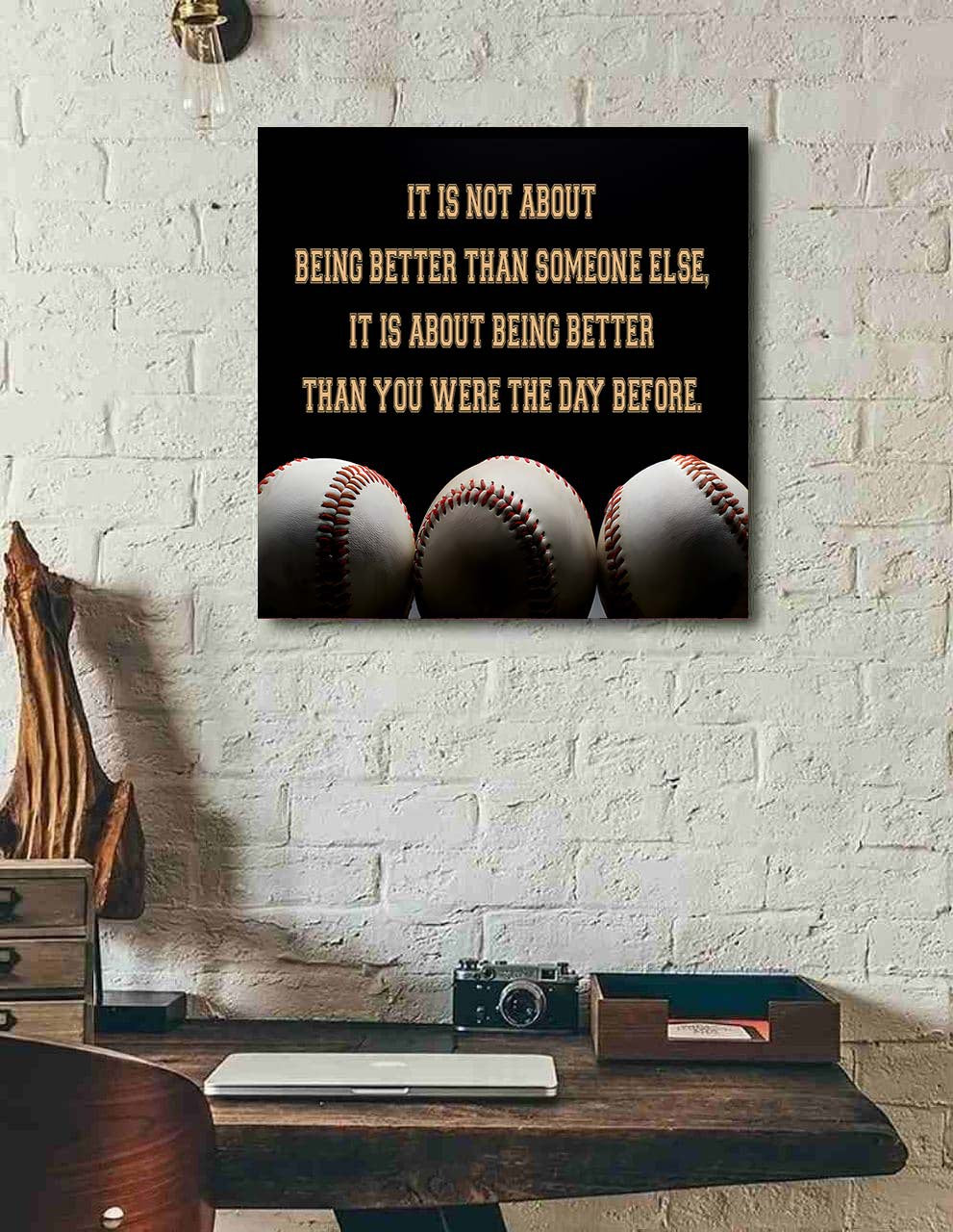 baseball square poster canvas it's not about being better than someone else it's about being better than you were the day before