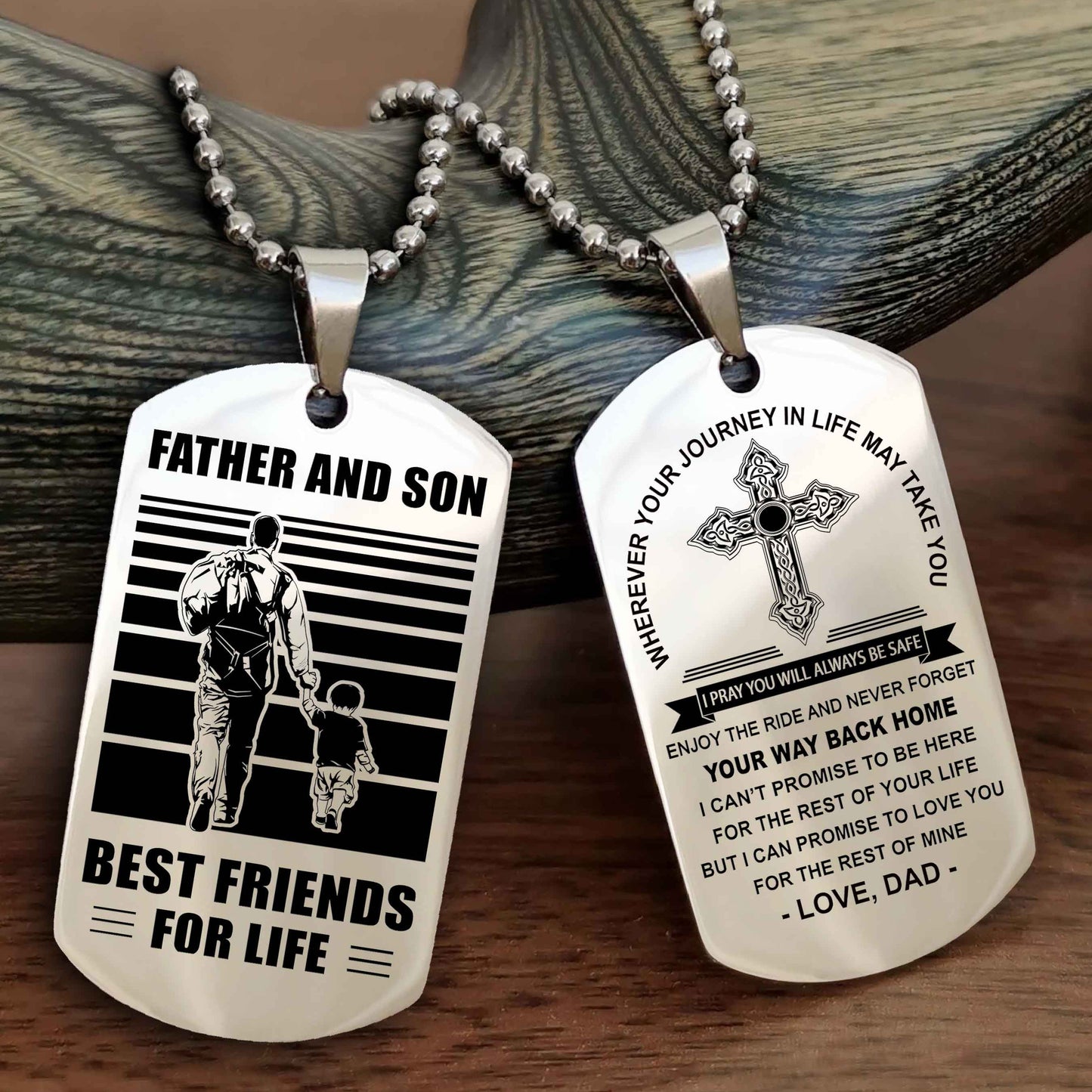 drb cross double sided dog tag father and son best friend for life - gift for son never forget your way back home