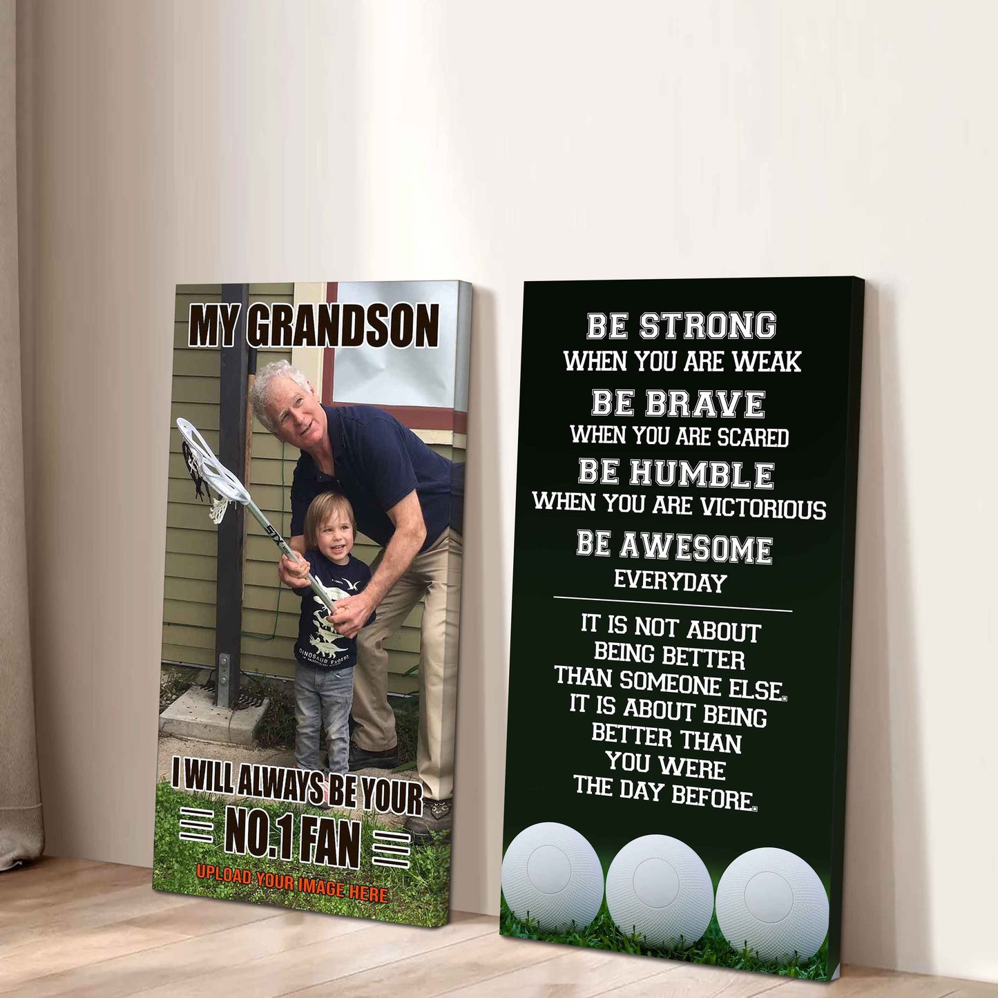 Baseball- My Grandson Be Strong When You Are Weak Be Awesome Everyday Set 2 Canvas Wall Art From Grandpa To Grandson