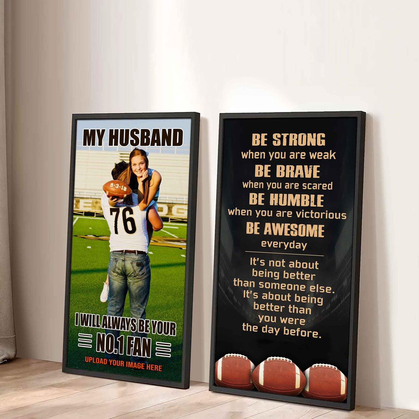 Baseball- Couple To My Husband Be Strong When You Are Weak Be Awesome Everyday Set 2 Canvas Wall Art