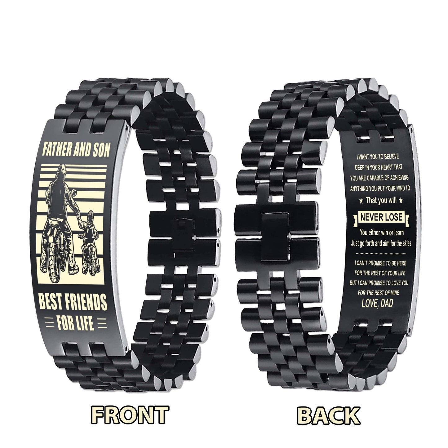 wbh biker personalized double sided bracelet father and son best friends for life - message on the back side