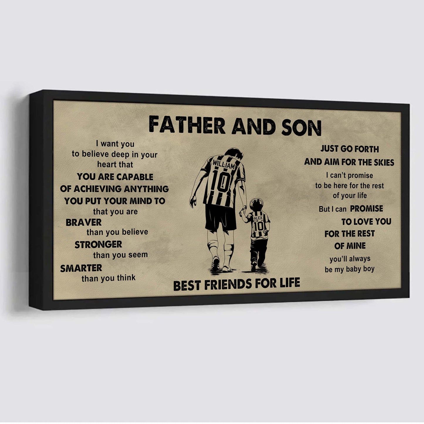 sport - family father and son best friends for life - that you are braver than you believe poster canvas gift for son from father