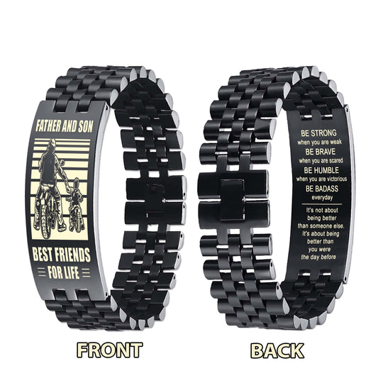 Be Strong Biker Personalized Double Sided Bracelet Father And Son Best Friends For Life - Message on the back side