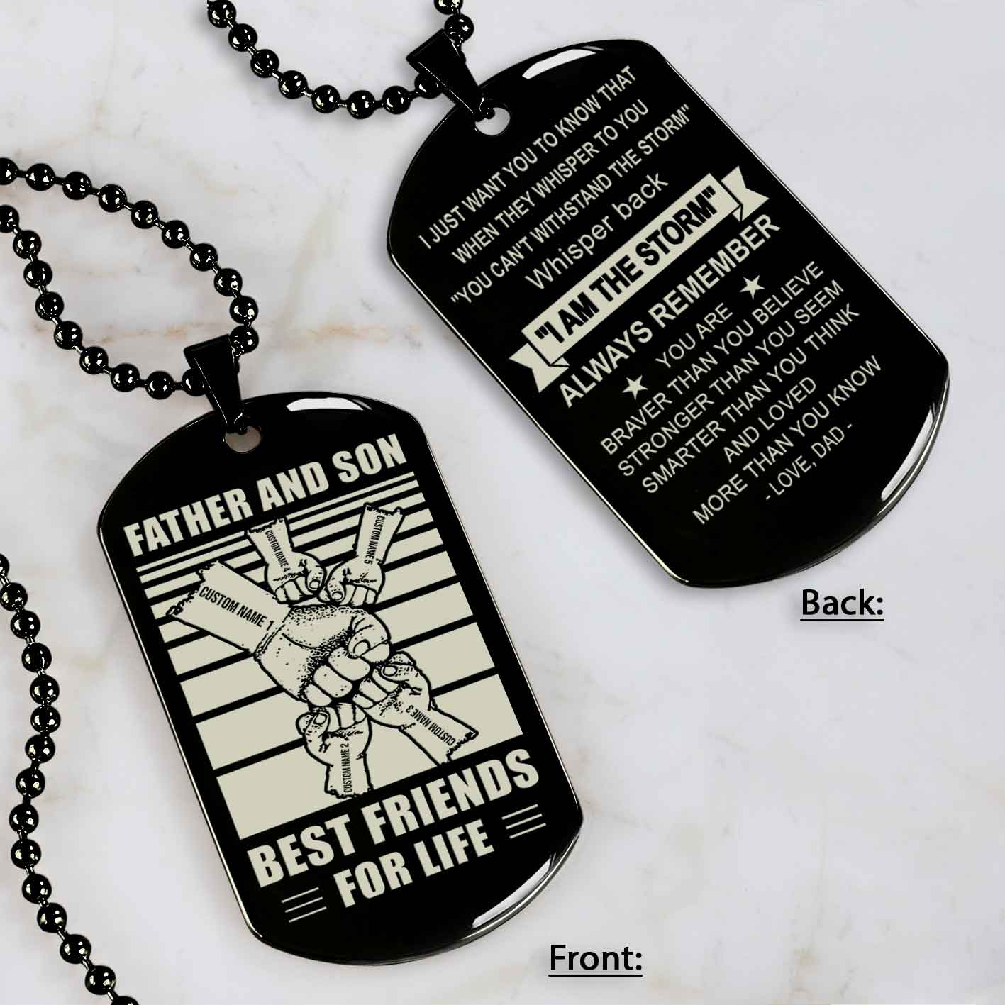 family fist bump team 5 personalized double sided dog tag father  and son best friends for life - message on the back side