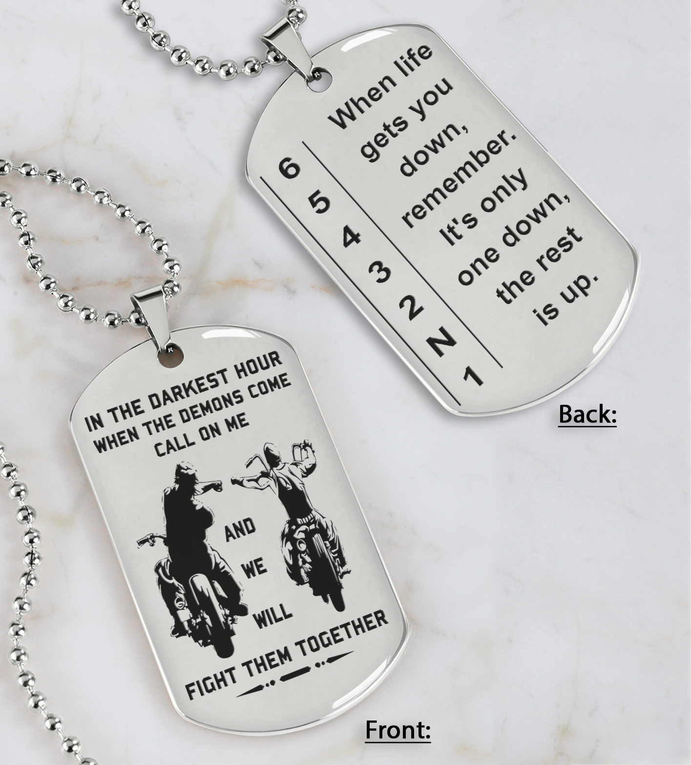 biker double sided dog tag call on me - when life gets you down