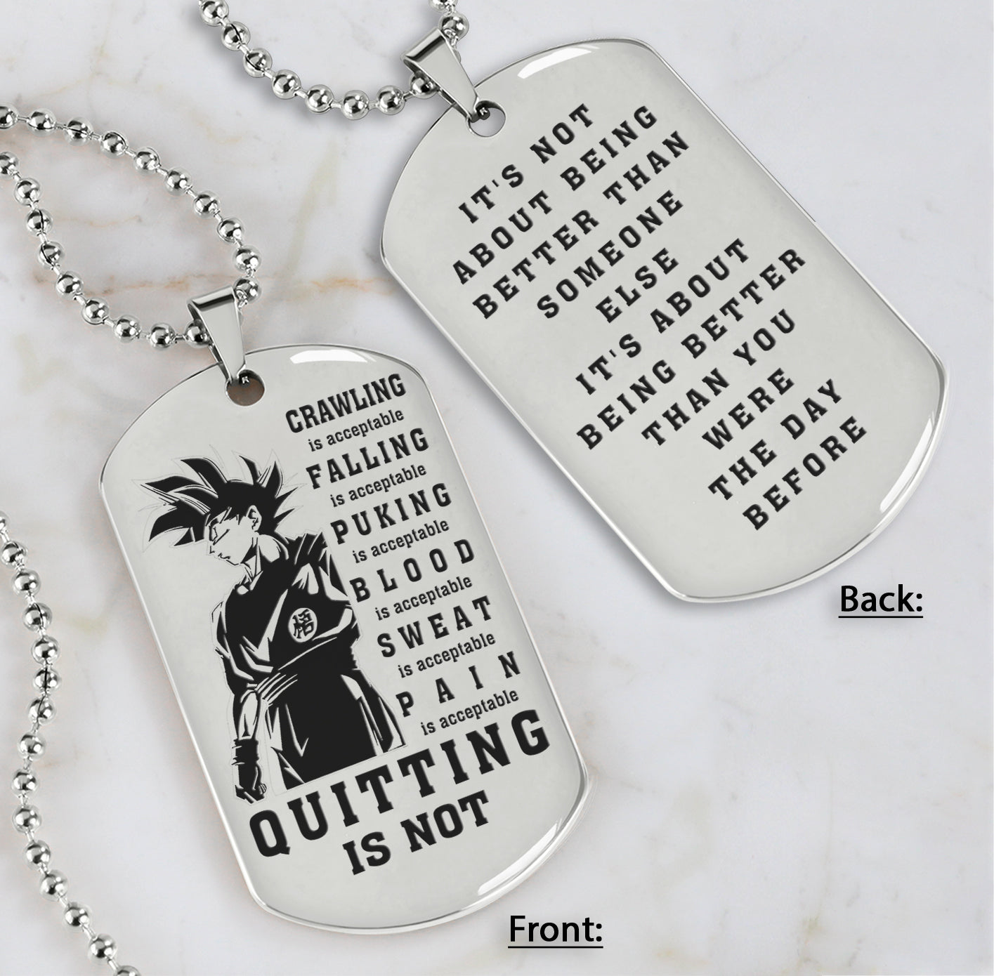 customizable double sided dog tag quiting is not, it's about being better than you were yesterday