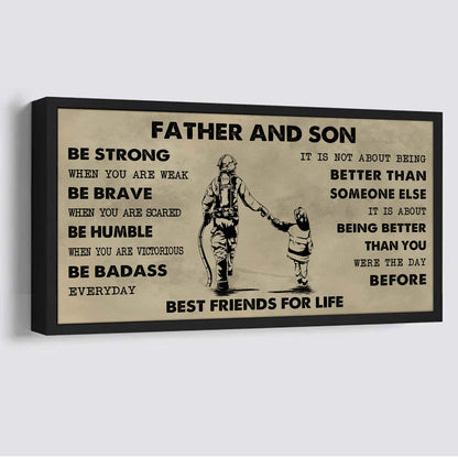 Biker Father And Son Best Friends For Life - Be Strong When You Are Weak Poster Canvas Gift For Son From Father