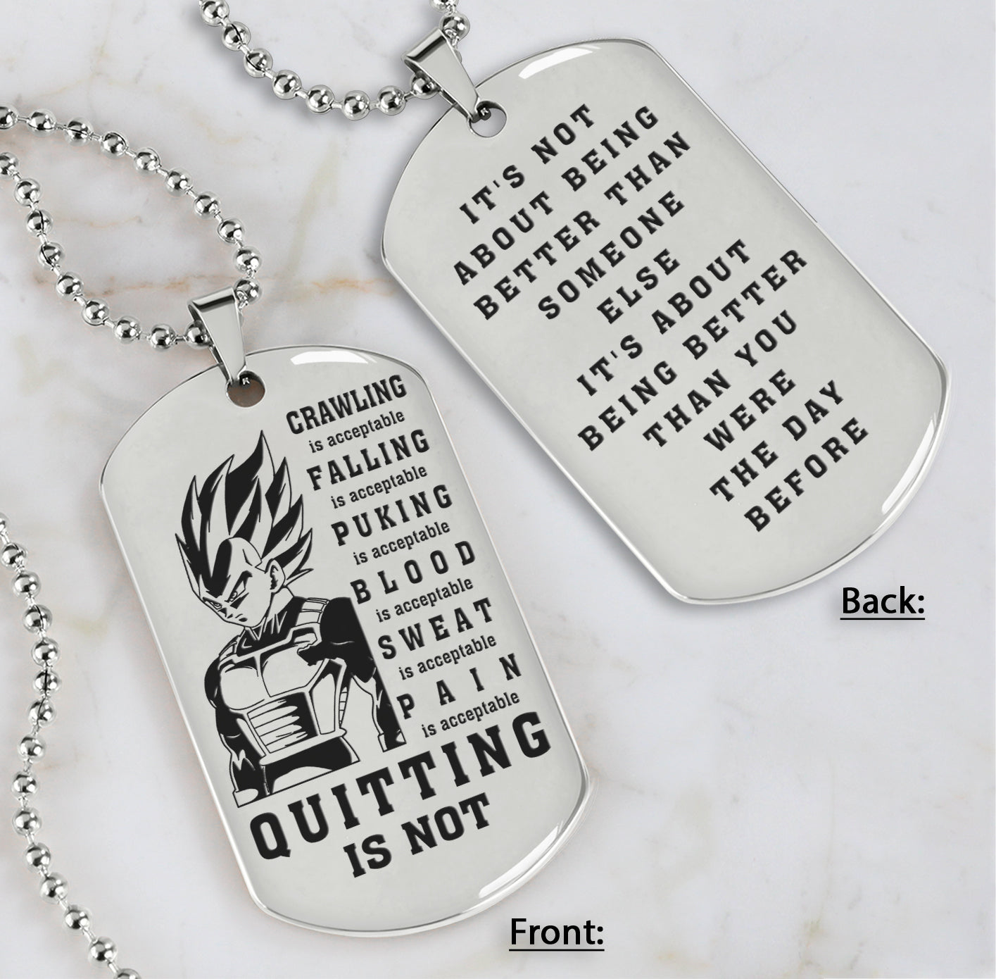 customizable double sided dog tag quiting is not, it's about being better than you were yesterday