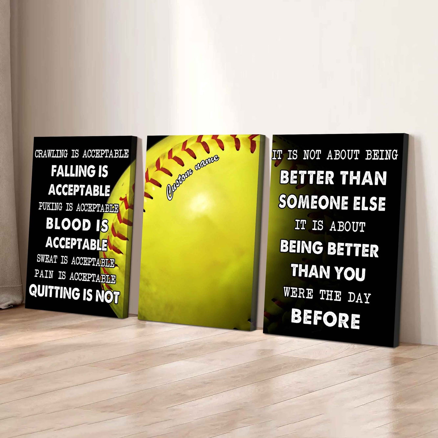 No Quitting – Tennis Athlete Mindset | 3-Piece Motivational Canvas Wall Art