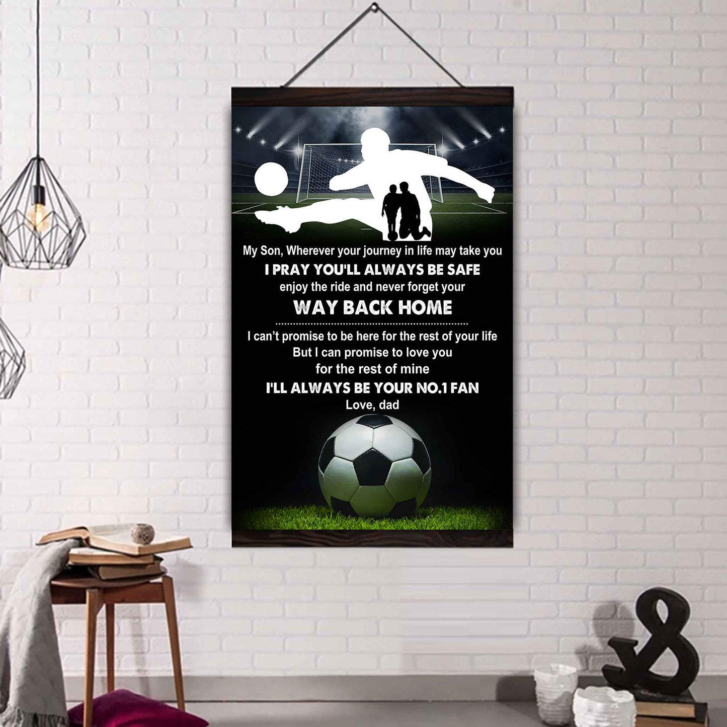 sport poster canvas dad to son - never forget your way back home i will always your no 1 fan