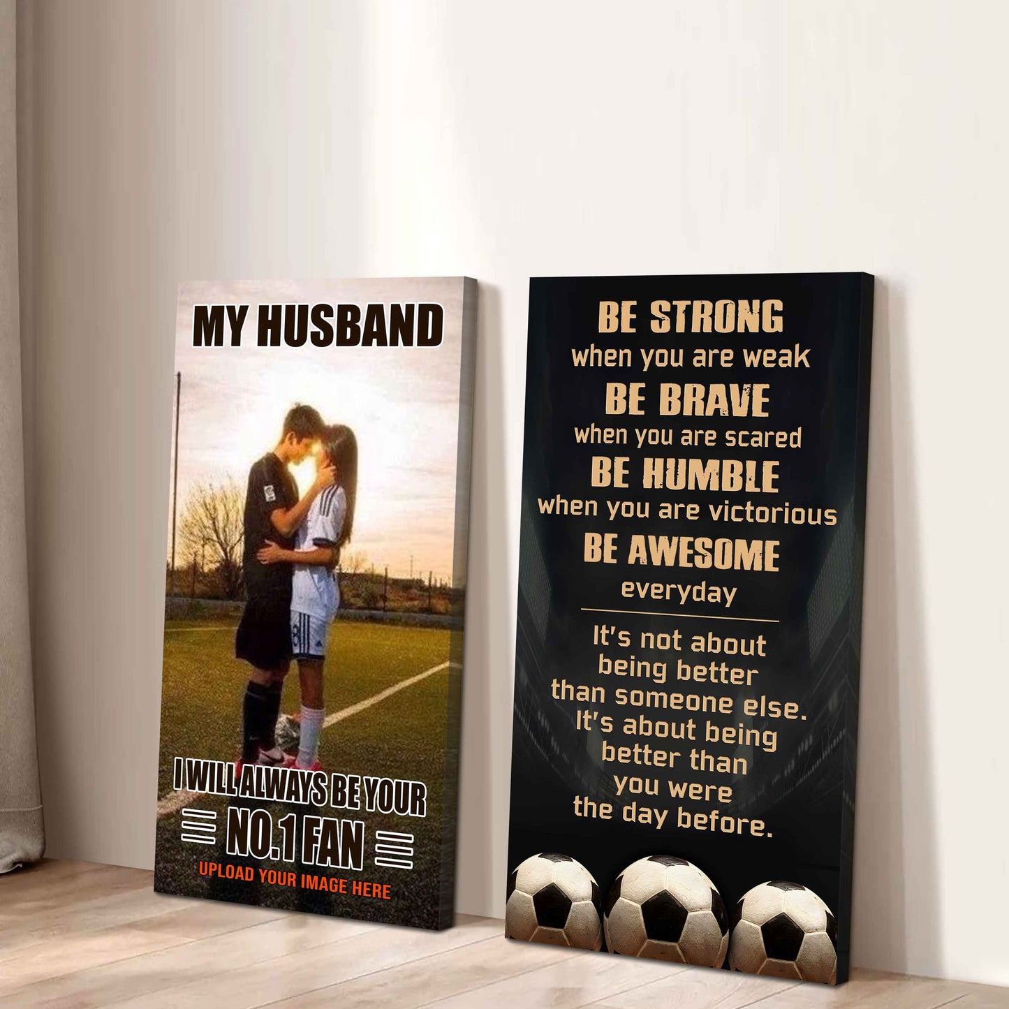 Baseball- Couple To My Husband Be Strong When You Are Weak Be Awesome Everyday Set 2 Canvas Wall Art