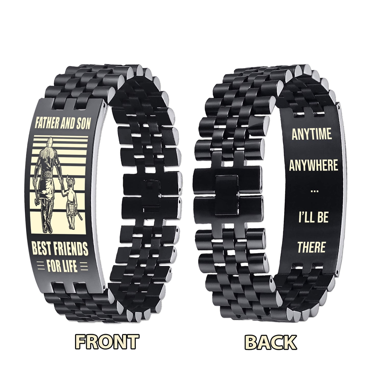 wbh spartan personalized double sided bracelet father and son best friends for life - message on the back side