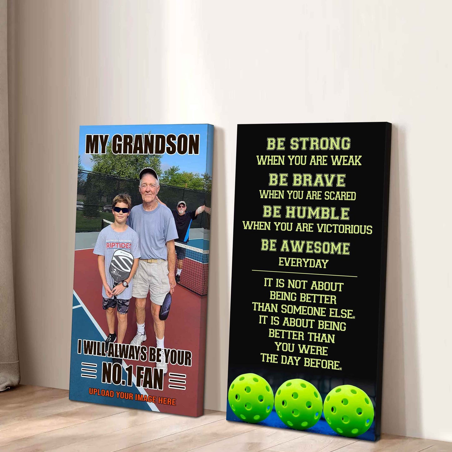 Baseball- My Grandson Be Strong When You Are Weak Be Awesome Everyday Set 2 Canvas Wall Art From Grandpa To Grandson