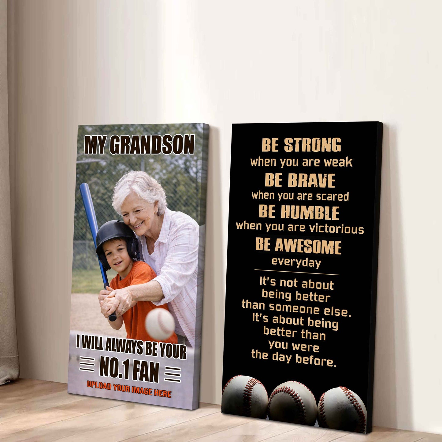 Baseball-My Grandson Be Strong When You Are Weak Be Awesome Everyday Set 2 Canvas Wall Art From Grandma To Grandson
