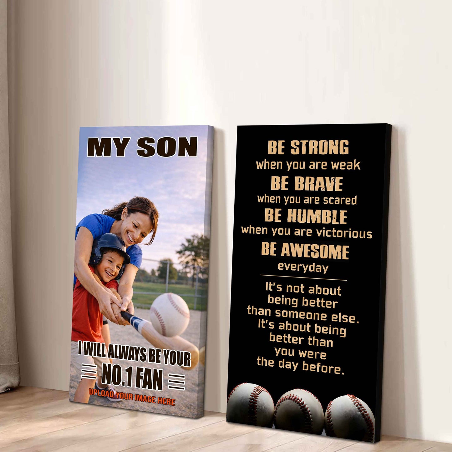 Baseball-My Son Be Strong When You Are Weak Be Awesome Everyday Set 2 Canvas Wall Art From Mom To Son