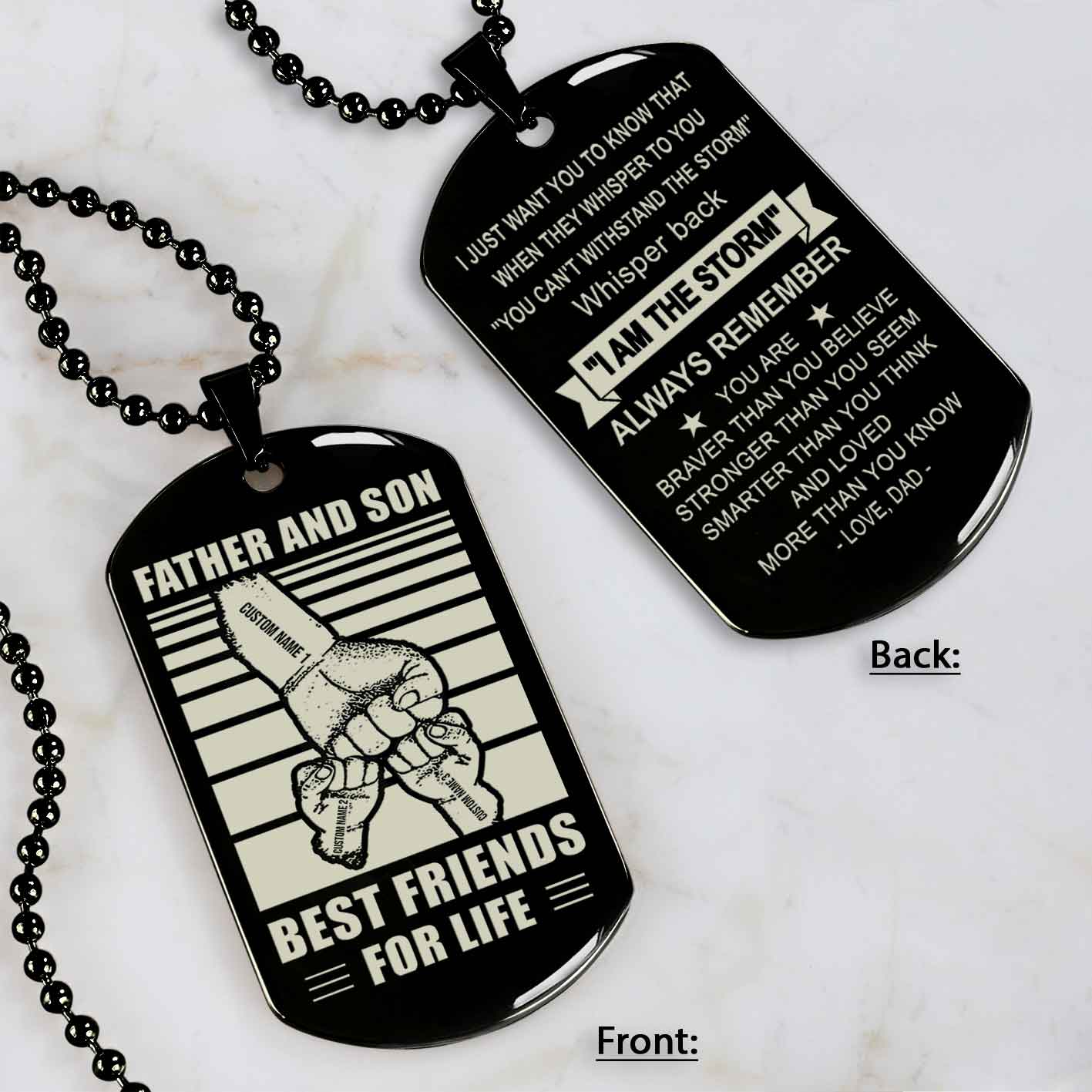 family fist bump team 3 personalized double sided dog tag father  and son best friends for life - message on the back side