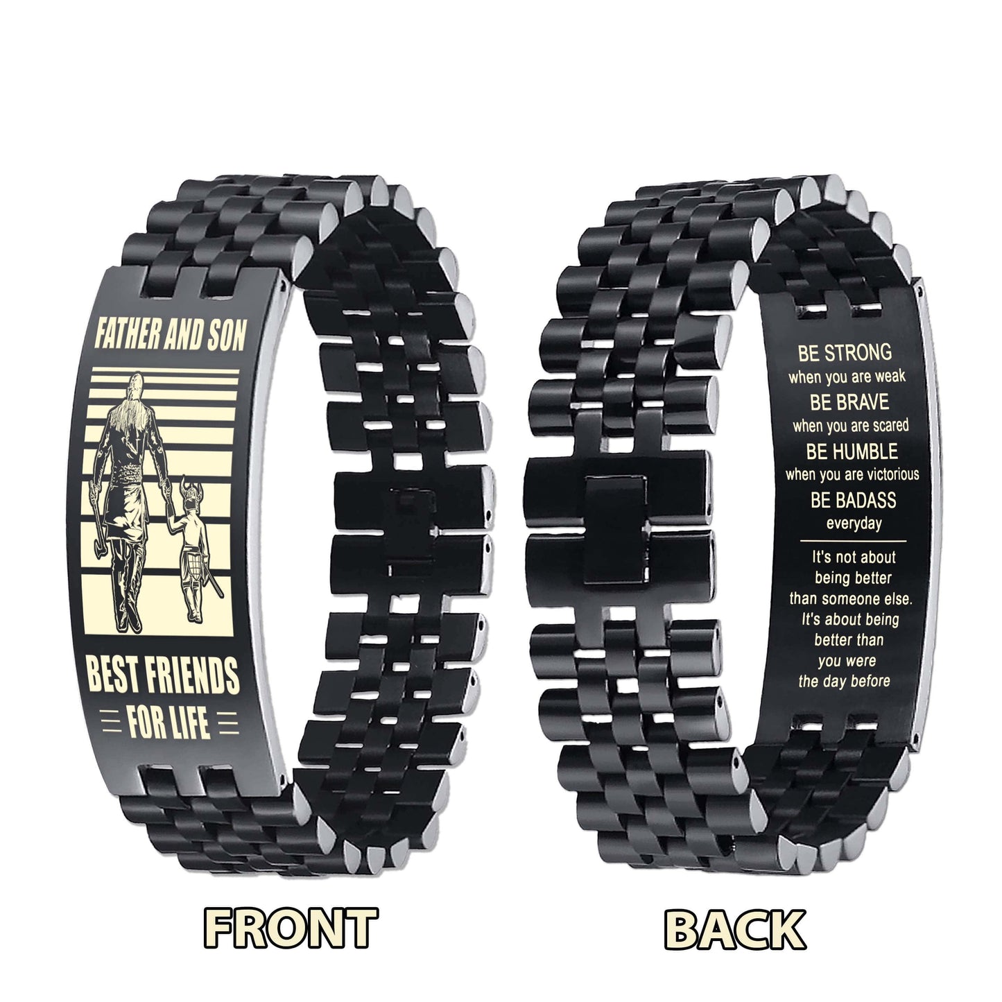 be strong biker personalized double sided bracelet father and son best friends for life - message on the back side