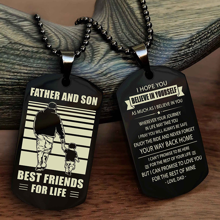 cowboy personalized double sided dog tag to my son i love you - enjoy the ride and never forget your way back home from