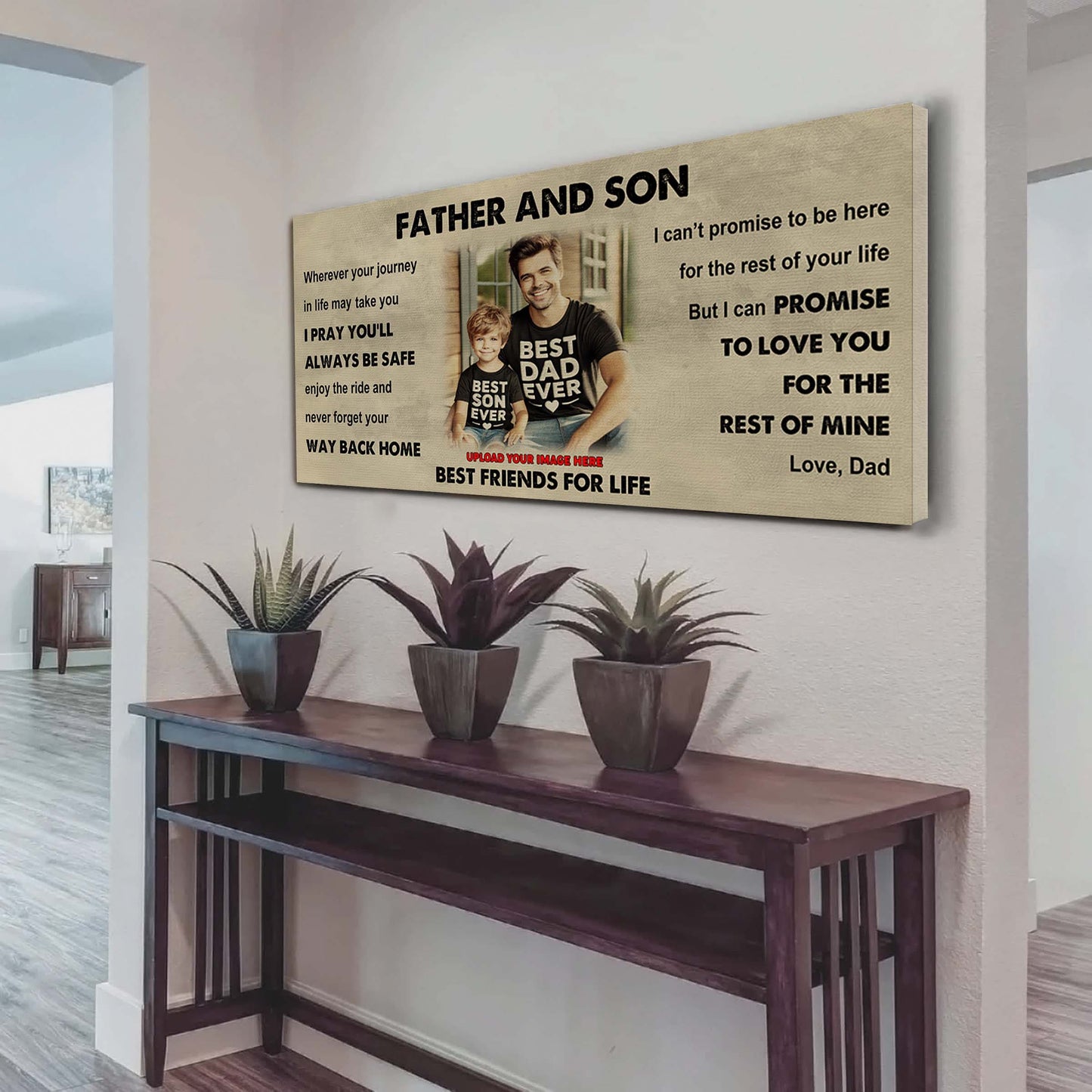 family-photo upload father and son best friends for life - ver 2 never forget your way back home poster canvas gift for son from father