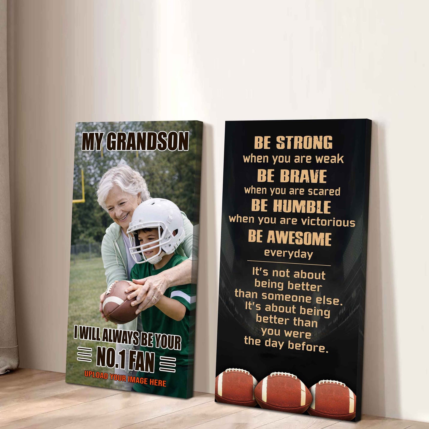 Baseball-My Grandson Be Strong When You Are Weak Be Awesome Everyday Set 2 Canvas Wall Art From Grandma To Grandson