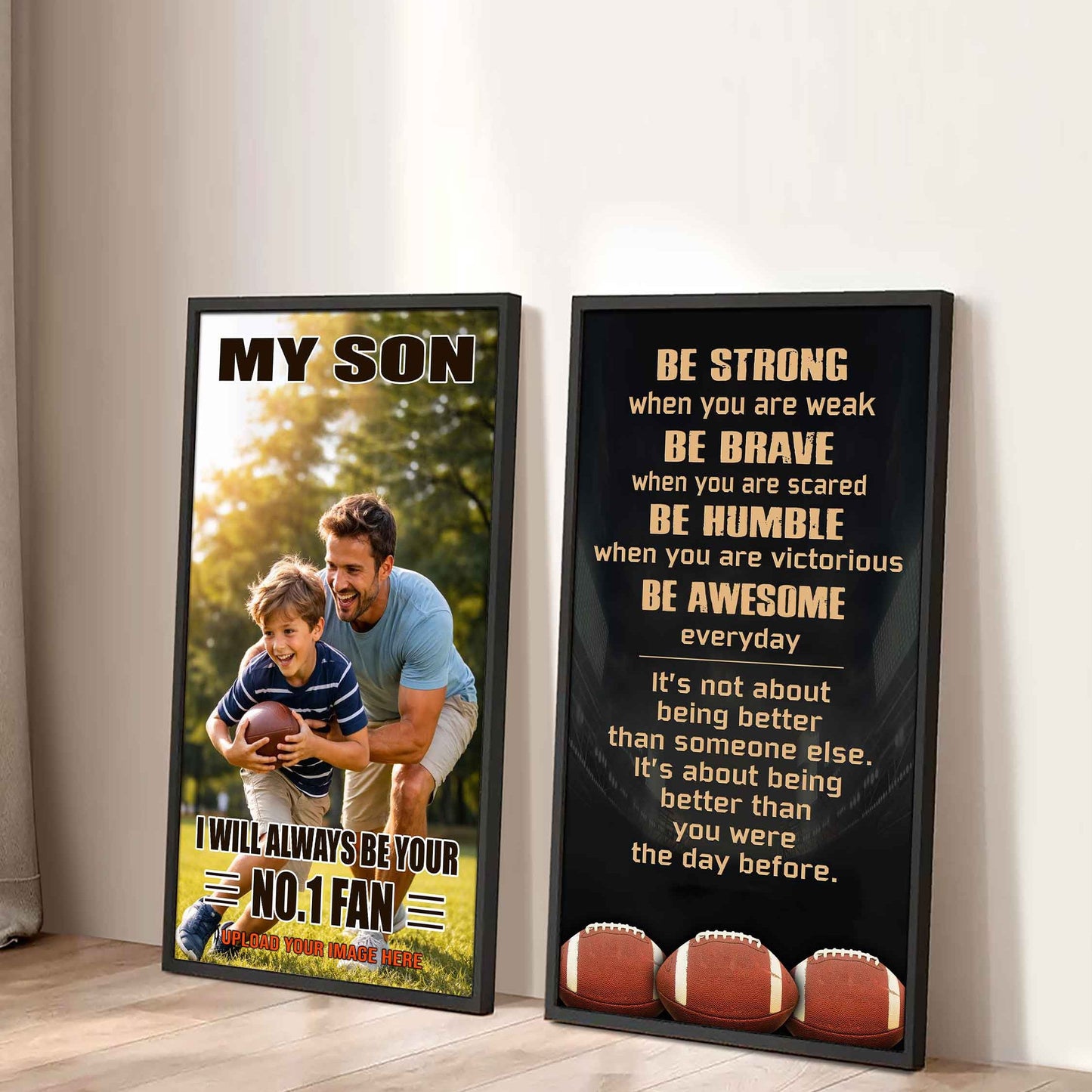 Baseball- My Son Be Strong When You Are Weak Be Awesome Everyday Set 2 Canvas Wall Art From Dad To Son