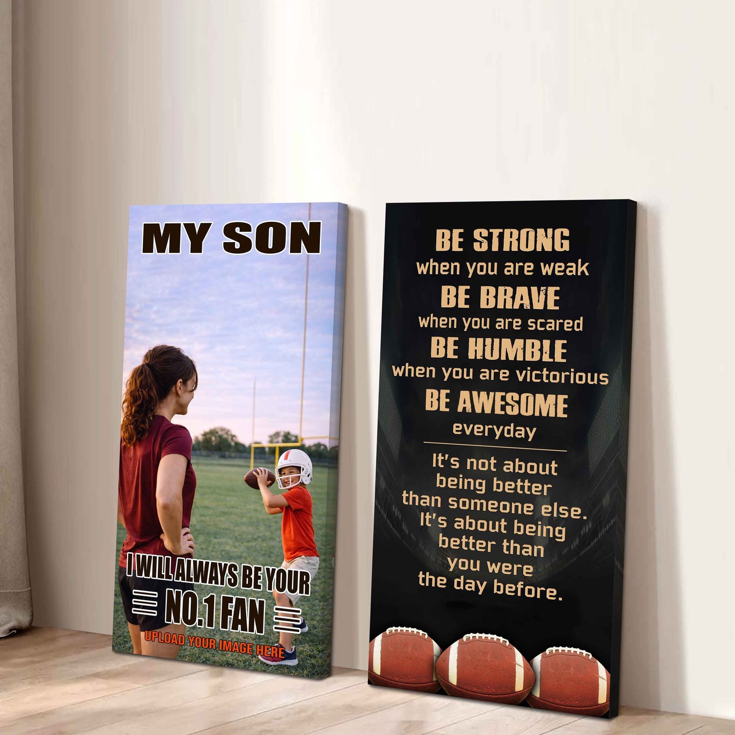 Baseball-My Son Be Strong When You Are Weak Be Awesome Everyday Set 2 Canvas Wall Art From Mom To Son