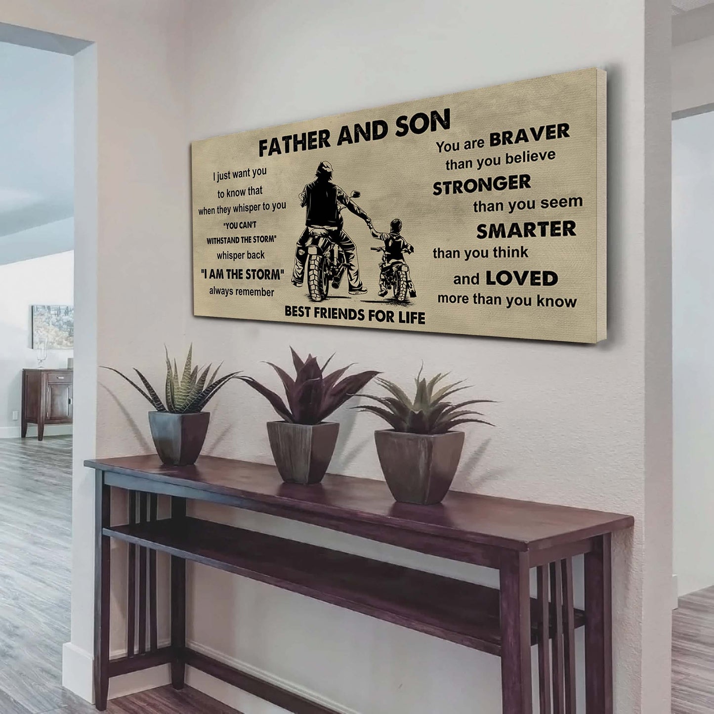 biker father and son best friends for life - i am the storm poster canvas gift for son from father