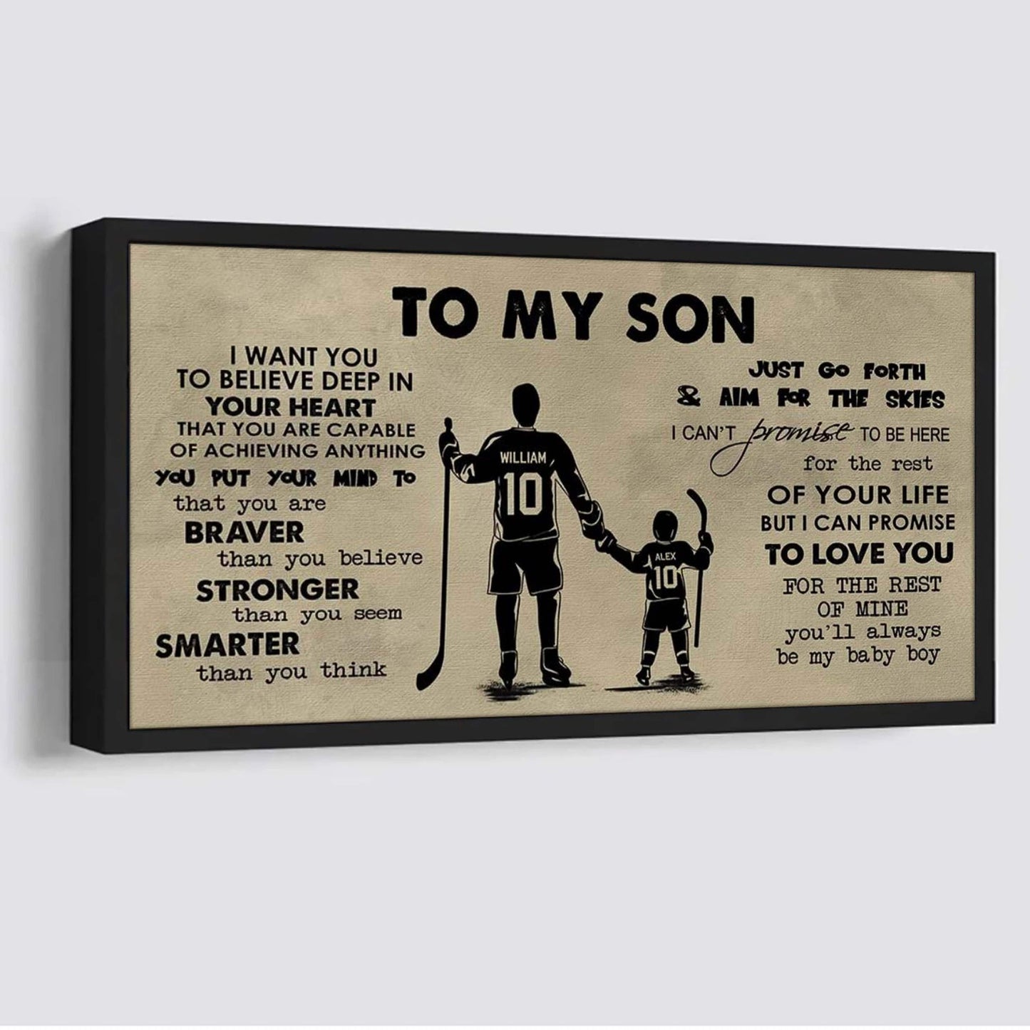 hockey to my son- i want you to believe- canvas poster