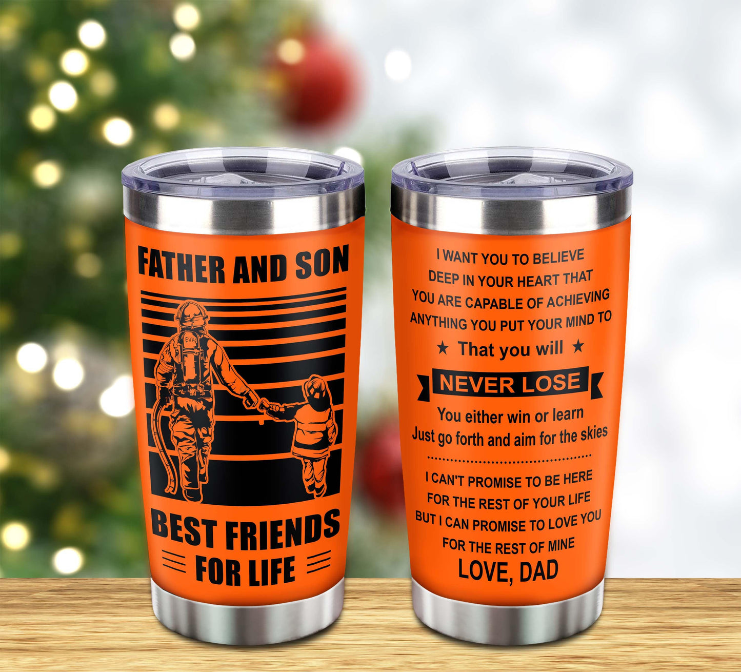 wbh customizable drb tumbler, gifts from dad to son father and son best friend for life with inspriration message