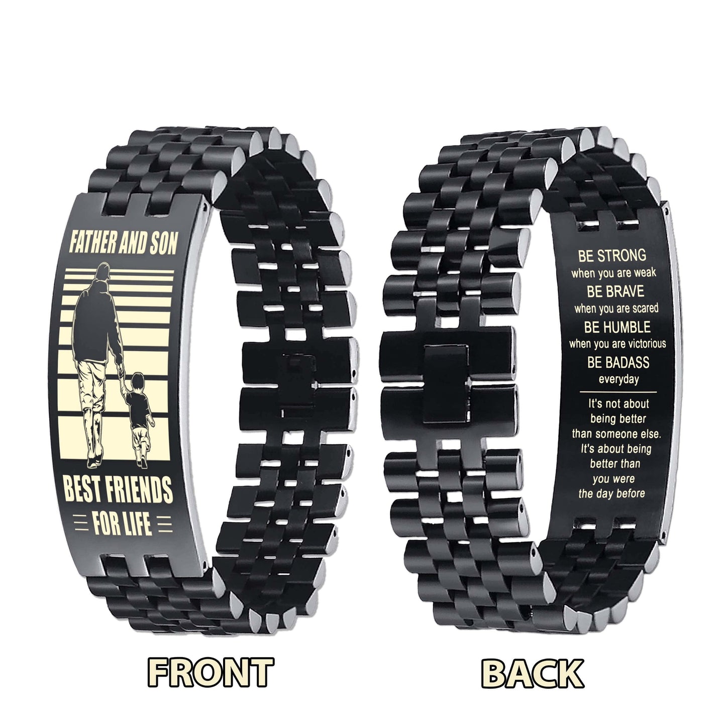 be strong biker personalized double sided bracelet father and son best friends for life - message on the back side