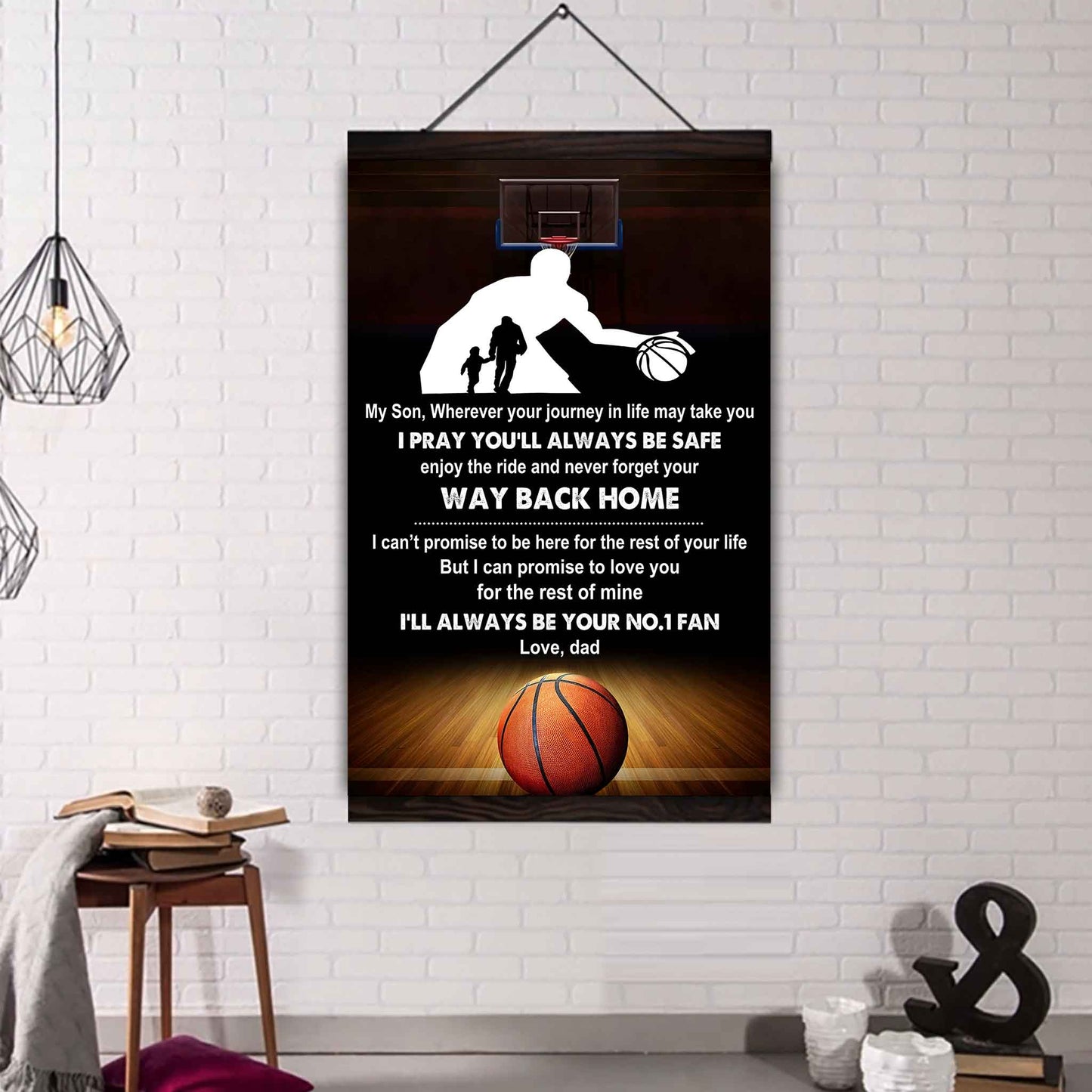 sport poster canvas dad to son - never forget your way back home i will always your no 1 fan