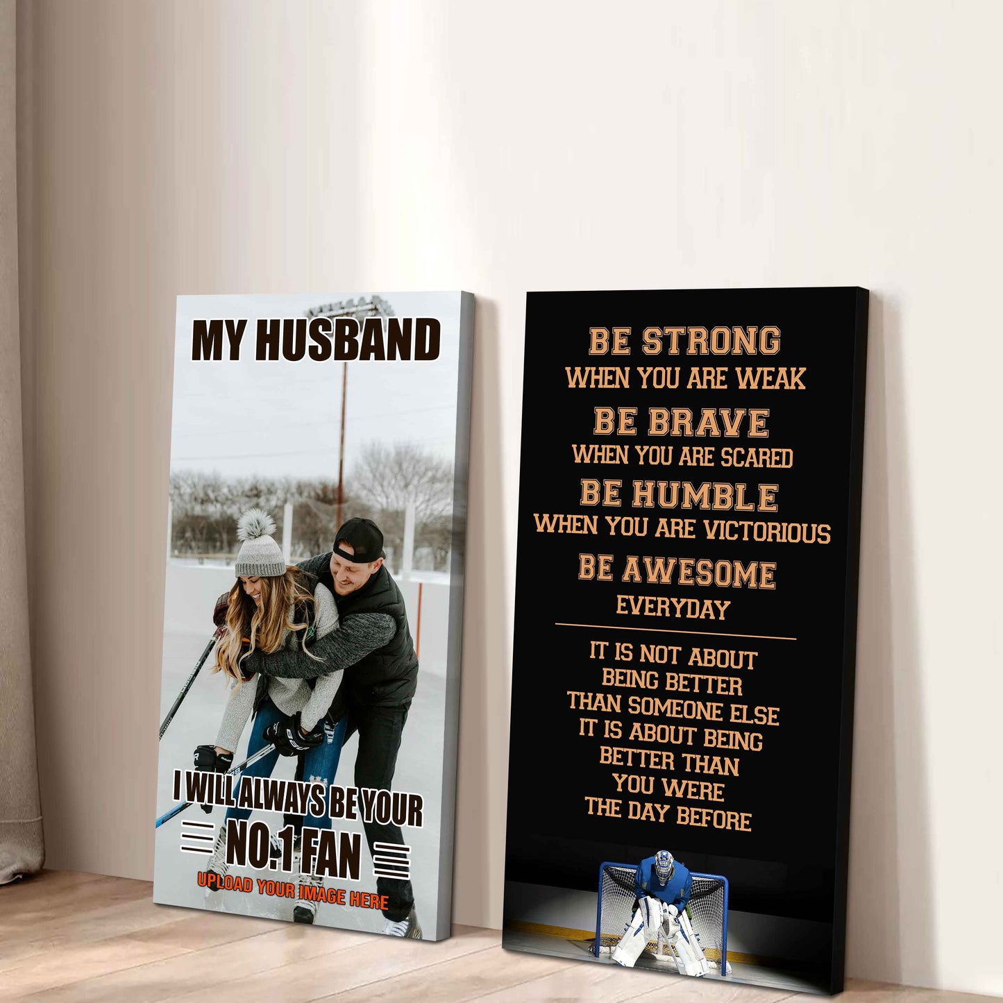 Baseball- Couple To My Husband Be Strong When You Are Weak Be Awesome Everyday Set 2 Canvas Wall Art