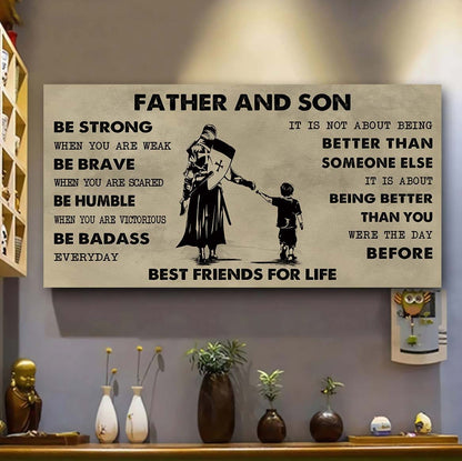 Ver 2 VGT Father And Son Best Friends For Life - Be Strong When You Are Weak Poster Canvas Gift For Son From Father-Photo Upload