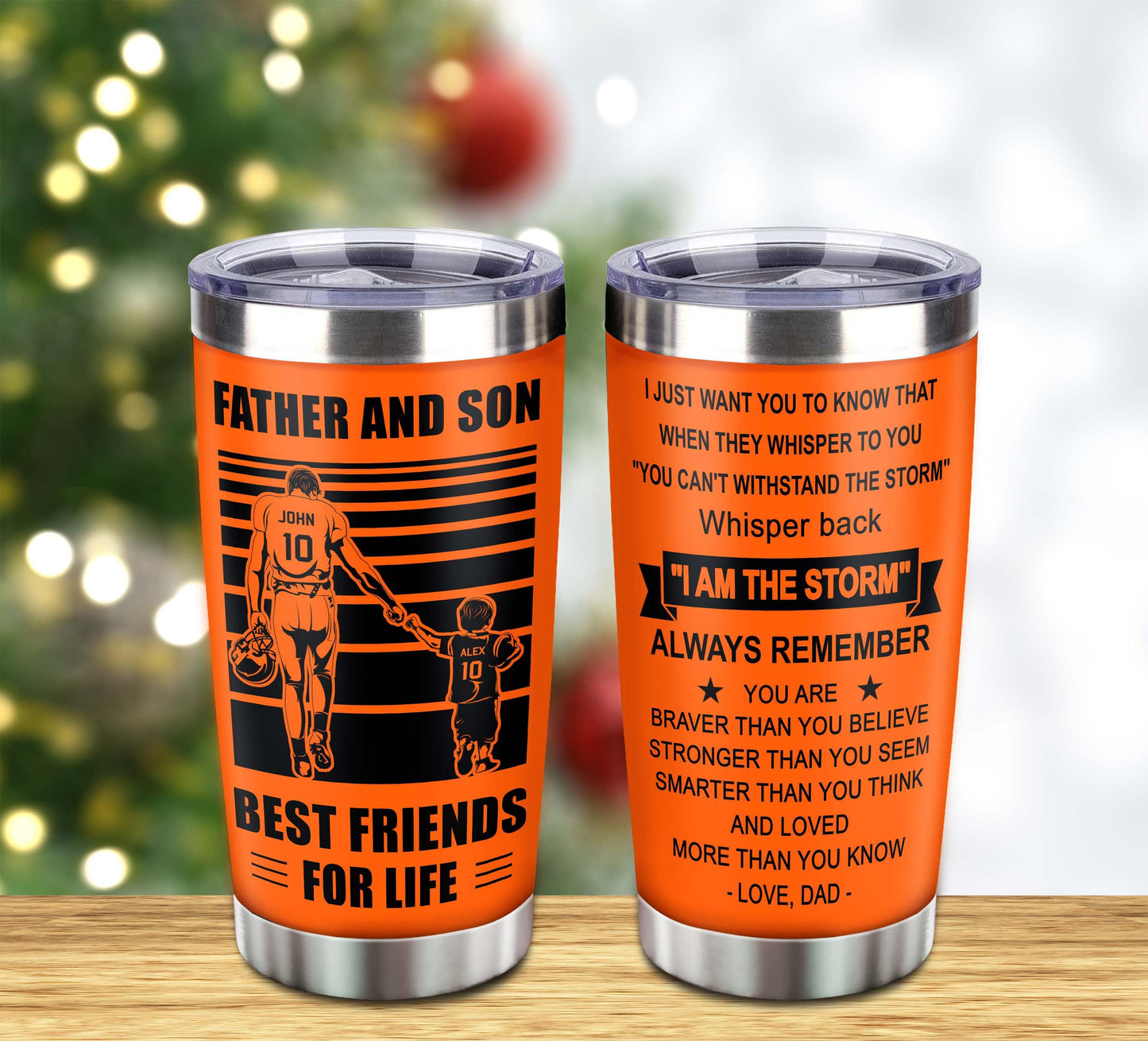 customizable hockey tumbler, gifts from dad to son father and son best friend for life with inspriration message