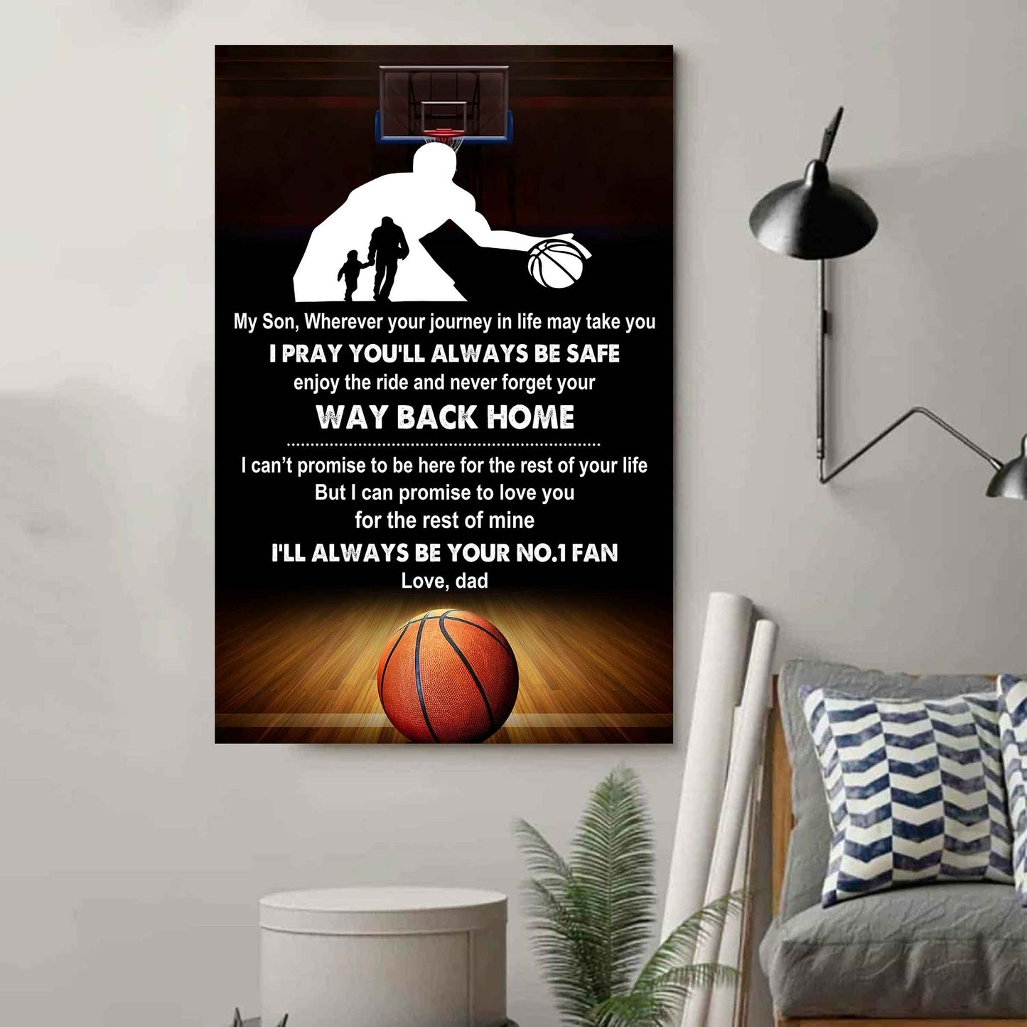 sport poster canvas dad to son - never forget your way back home i will always your no 1 fan