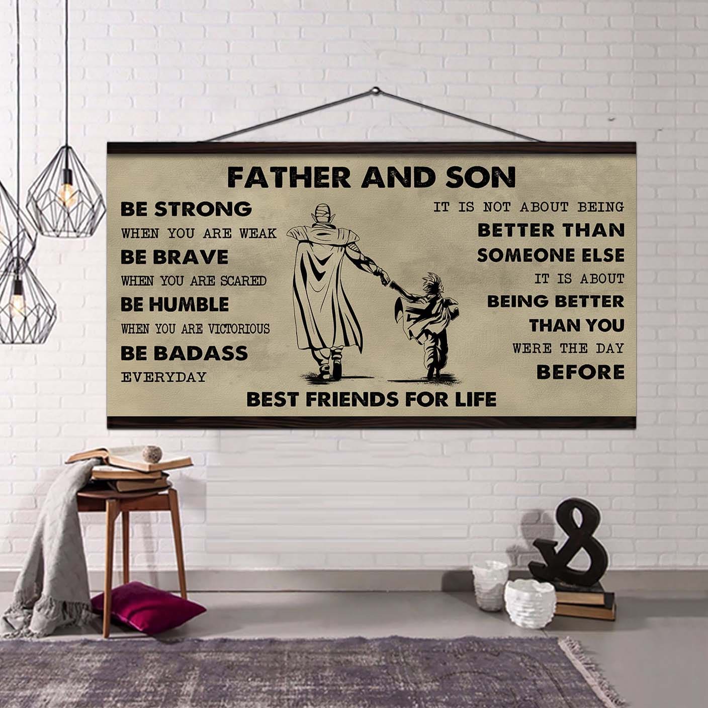 ver 2 family father and son best friends for life - be strong when you are weak poster canvas gift for son from father