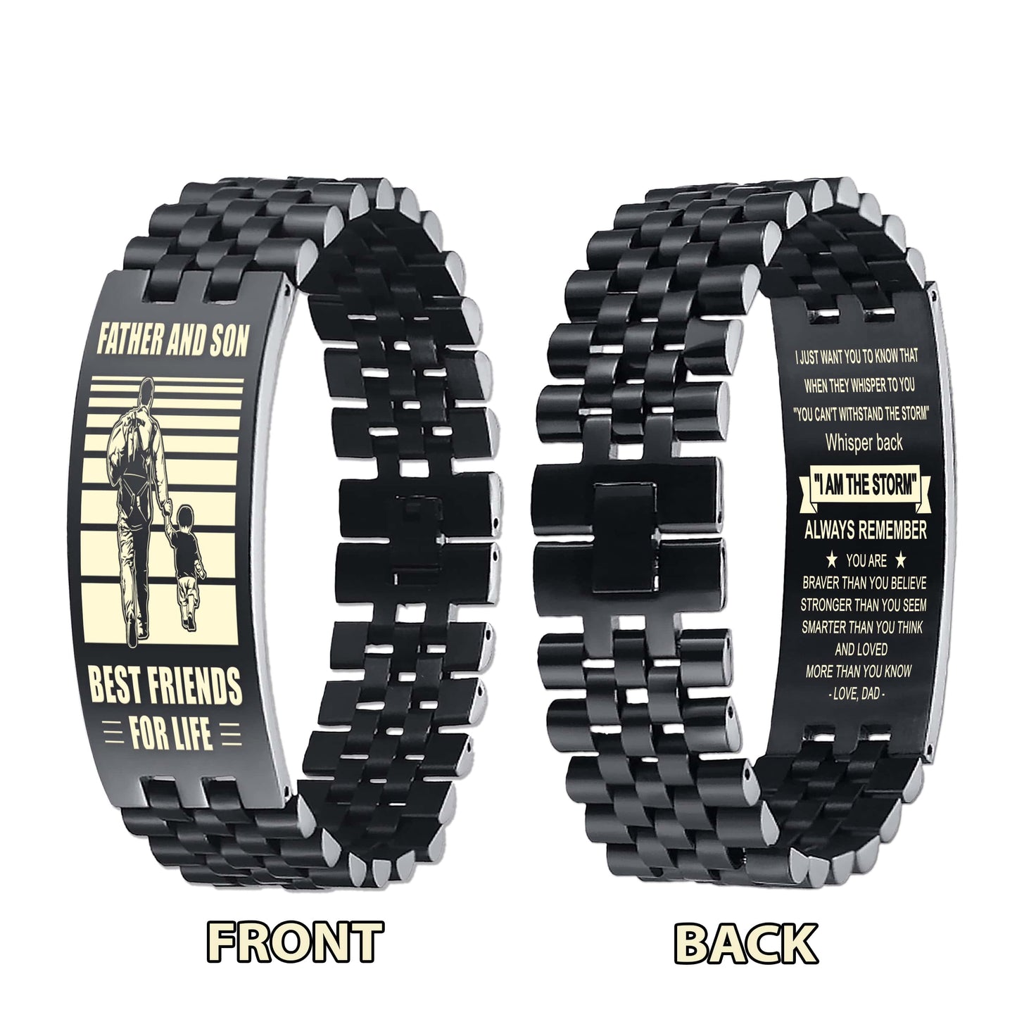 be strong-personalized double sided bracelet father and son best friends for life - message on the back side-be strong