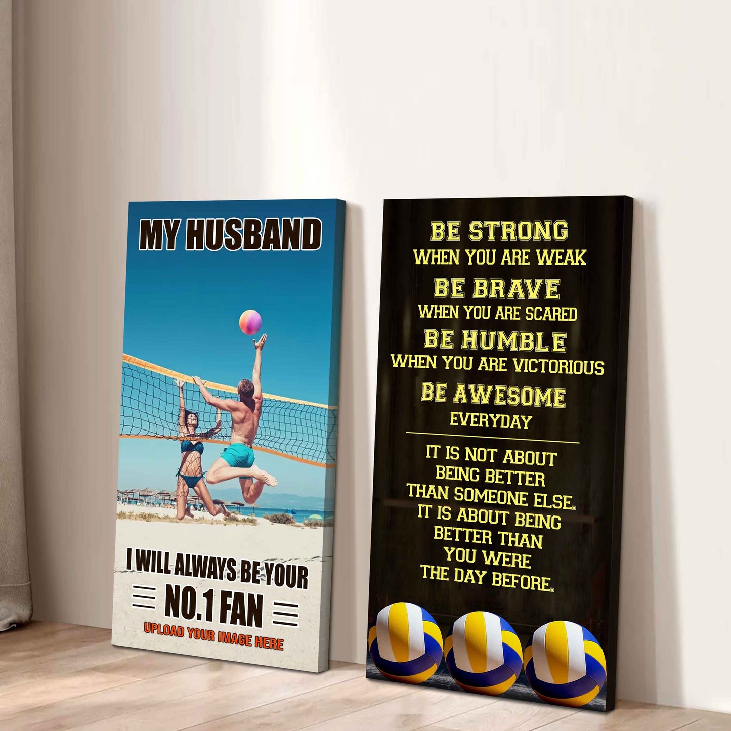 Baseball- Couple To My Husband Be Strong When You Are Weak Be Awesome Everyday Set 2 Canvas Wall Art