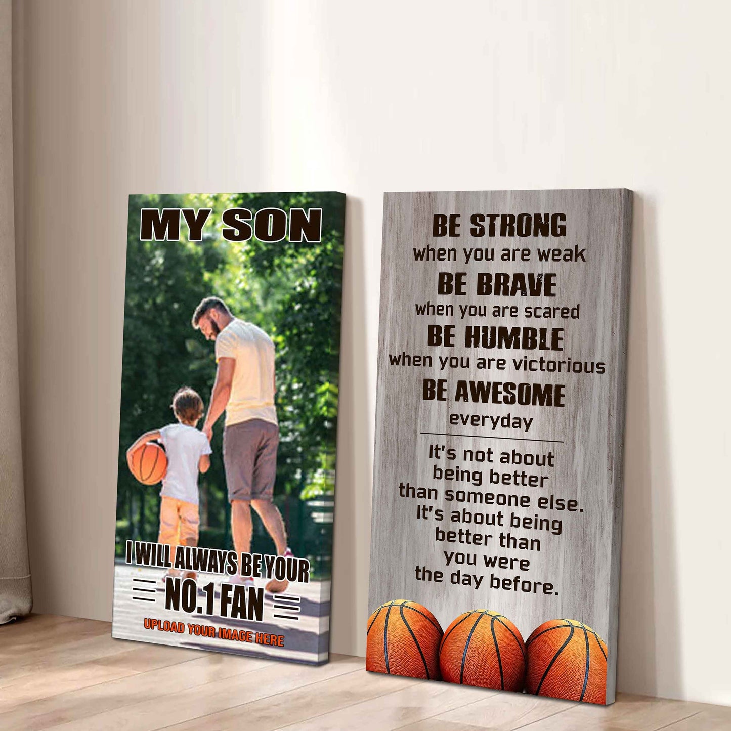 Baseball- My Son Be Strong When You Are Weak Be Awesome Everyday Set 2 Canvas Wall Art From Dad To Son