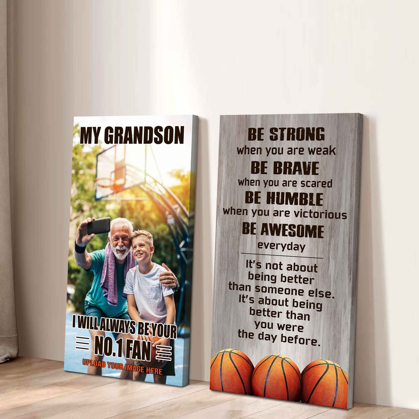 Baseball- My Grandson Be Strong When You Are Weak Be Awesome Everyday Set 2 Canvas Wall Art From Grandpa To Grandson