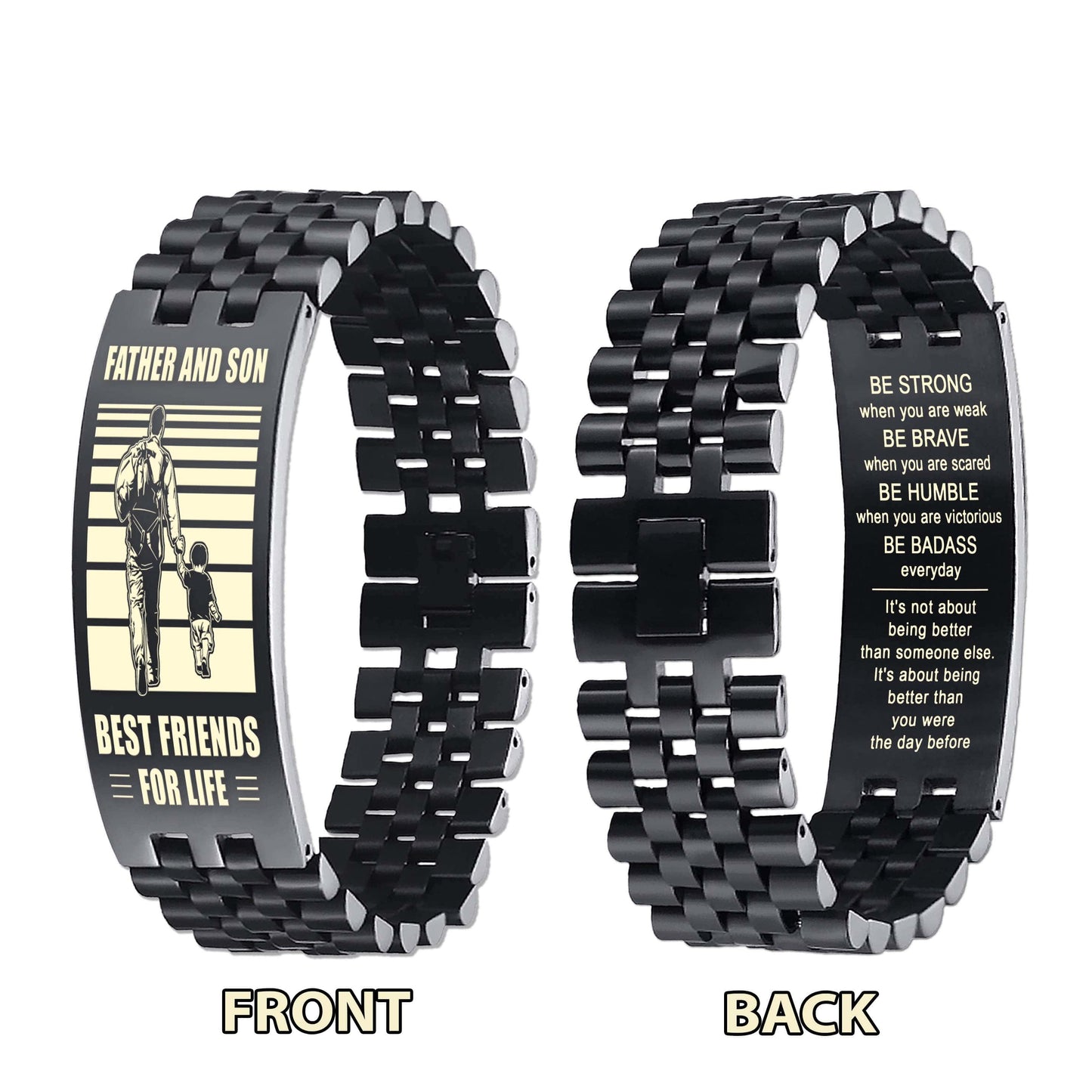 be strong biker personalized double sided bracelet father and son best friends for life - message on the back side