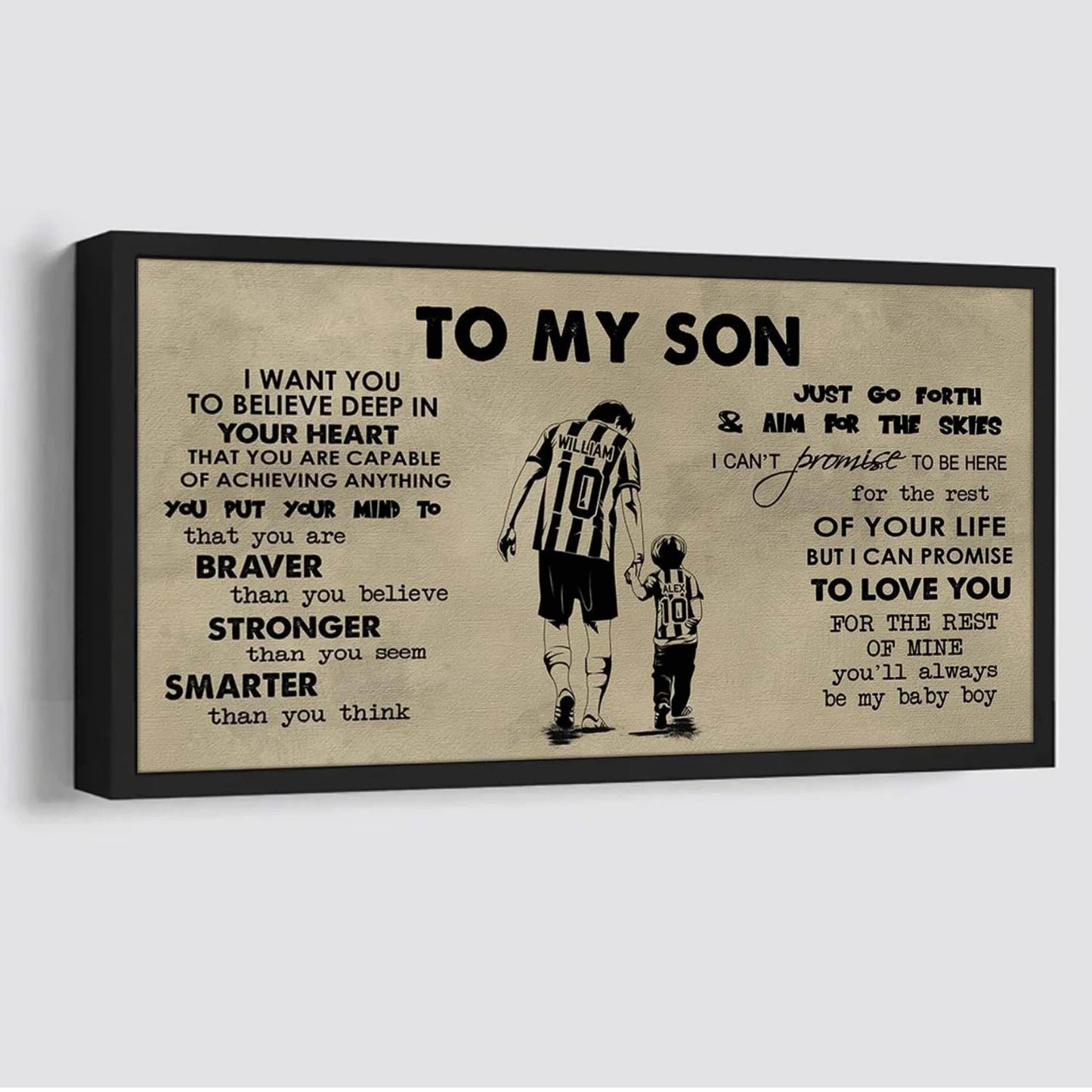 soccer to my son- i want you to believe- canvas poster